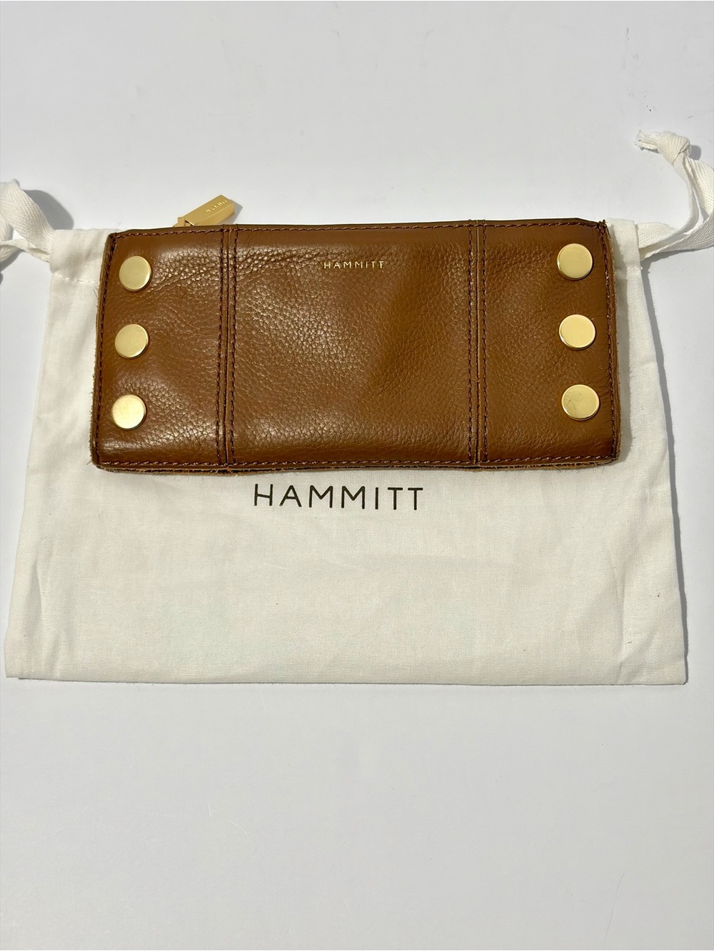 Hammitt 110 North Wallet in Mahogany Pebble Leather with Brushed Gold Rivets